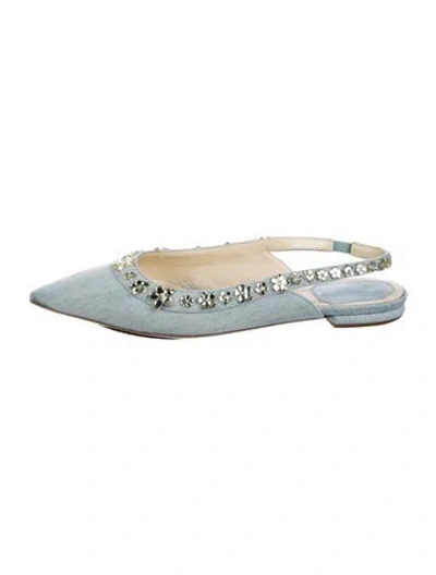 Pre-owned Dior Denim Crystal Embellishments Slingback Flats In Blue