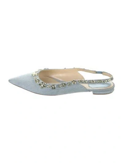 Pre-owned Dior Denim Crystal Embellishments Slingback Flats In Blue