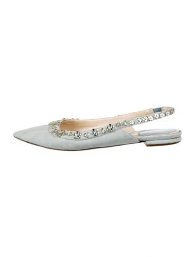 Pre-owned Dior Denim Crystal Embellishments Slingback Flats In Silver
