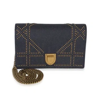 Pre-owned Dior Denim Ama Wallet On Chain In Blue