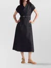 Dior Denim Dress With Belted Waist And Cap Sleeves In Black