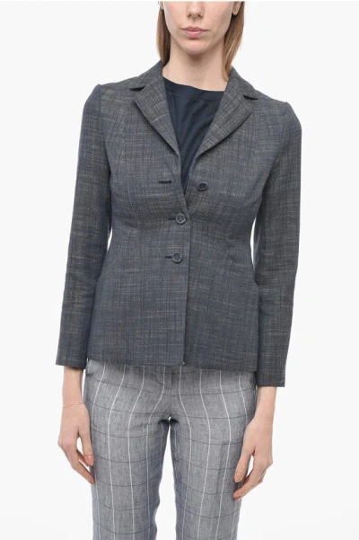 Dior Denim Effect Slim Fit Blazer With Covered Buttons In Grey