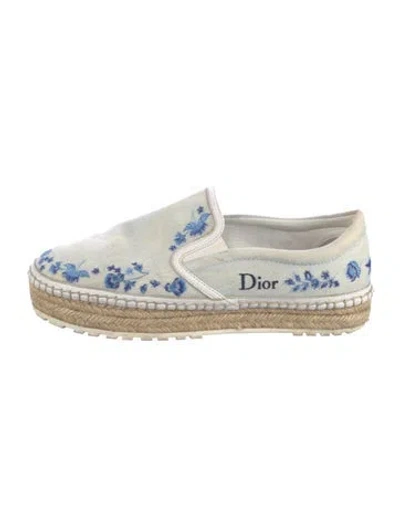 Pre-owned Dior Denim Floral Print Espadrilles In Blue