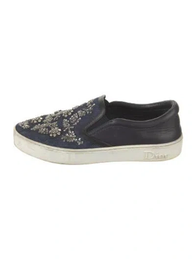 Pre-owned Dior Denim Floral Print Espadrilles In Blue
