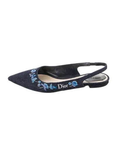 Pre-owned Dior Denim Floral Print Slingback Flats In Blue