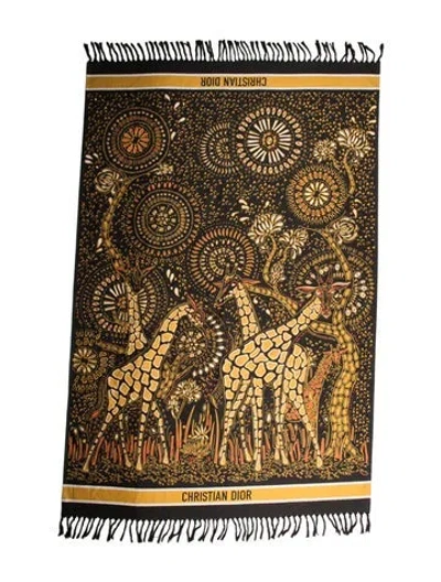 Pre-owned Dior Denim Giraffes Beach Blanket In Blue