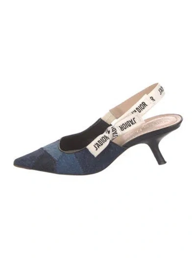 Pre-owned Dior Denim Leather Trim Embellishment Slingback Pumps In Blue