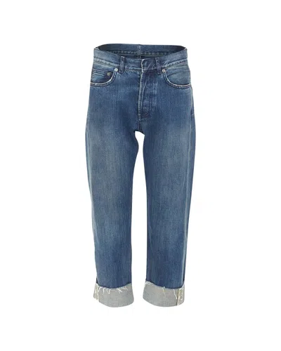 Pre-owned Dior Denim Logo Tape Cuff Frayed Boyfriend Cropped Jean, Size Fr 36 (authentic  Pre-loved)