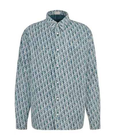 Dior Denim Oblique Kasuri Printed Jacket Shirt In Blue