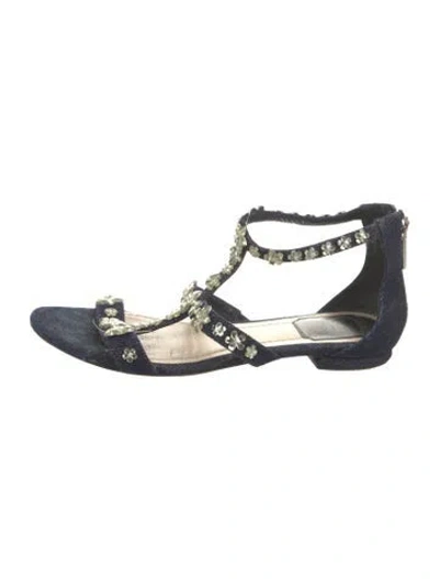 Pre-owned Dior Denim Patterned T-strap Sandals In Blue