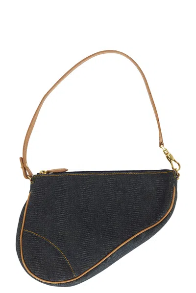 Pre-owned Dior Denim Pochette Saddle Bag In Blue
