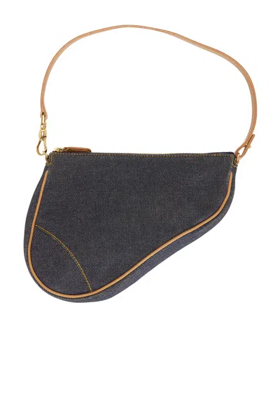Pre-owned Dior Denim Pochette Saddle Bag In Blue