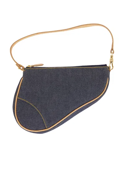 Pre-owned Dior Denim Pochette Saddle Bag In Blue