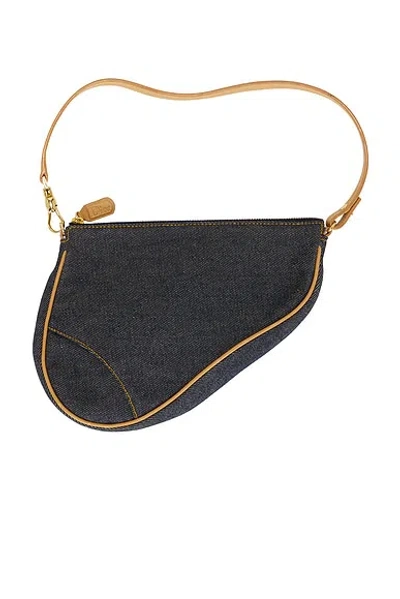 Pre-owned Dior Denim Pochette Saddle Bag In Blue