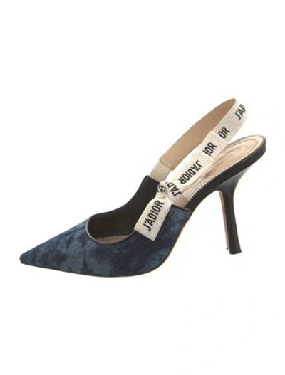 Pre-owned Dior Denim Printed Slingback Pumps In Blue