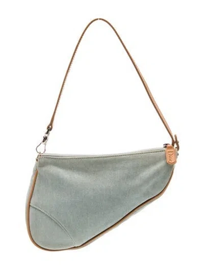 Pre-owned Dior Denim Saddle Pochette In Blue