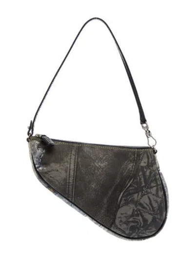 Pre-owned Dior Denim Saddle Pochette In Blue