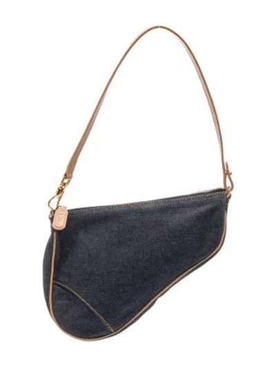 Pre-owned Dior Denim Saddle Pochette In Blue