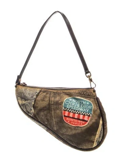Pre-owned Dior Denim Saddle Pochette In Blue/brown