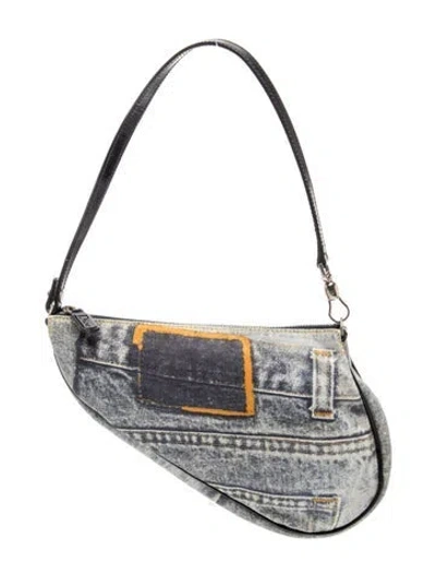 Pre-owned Dior Denim Saddle Pochette Mini Vintage In Blue
