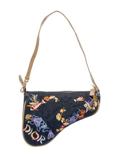 Pre-owned Dior Denim Saddle Pochette Mini Vintage In Blue