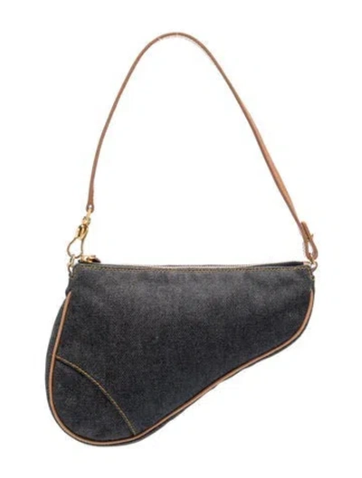 Pre-owned Dior Denim Saddle Pochette Vintage In Blue