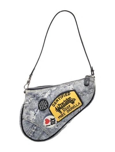 Pre-owned Dior Denim Saddle Pochette Vintage In Blue