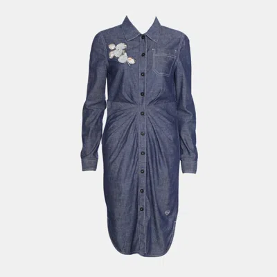 Pre-owned Dior Denim Shirt Dress Size S In Blue
