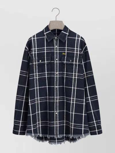 Dior Denim Shirt Jacket Plaid Pattern Pockets Hem In Blue