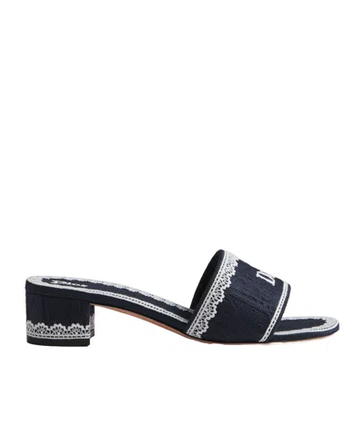 Dior Dentelle Heeled Slide In Blue