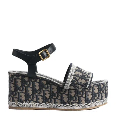 Dior Dentelle Wedge Sandal In Black