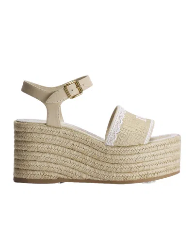 Dior Oblique Embroidered Cotton Dentelle Wedge Sandal In Neutral