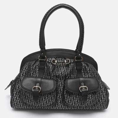 Pre-owned Dior Detective Black/silver Oblique Fabric And Leather Frame Satchel
