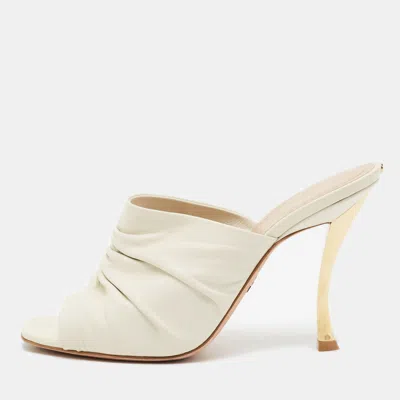 Pre-owned Dior D-fame Size 39 Cream Leather Mules