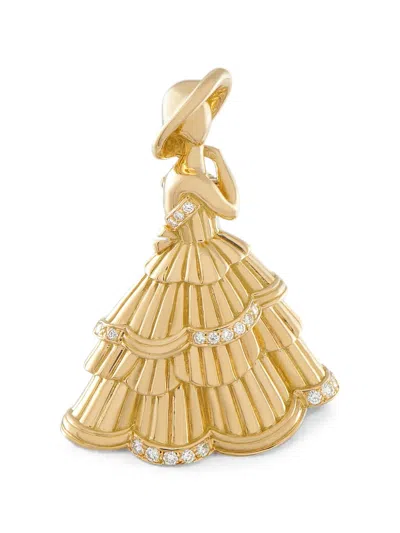 Pre-owned Dior Diamond Feminine-form Brooch In Gold
