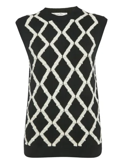 Pre-owned Dior Diamond-pattern Knitted Vest In Black