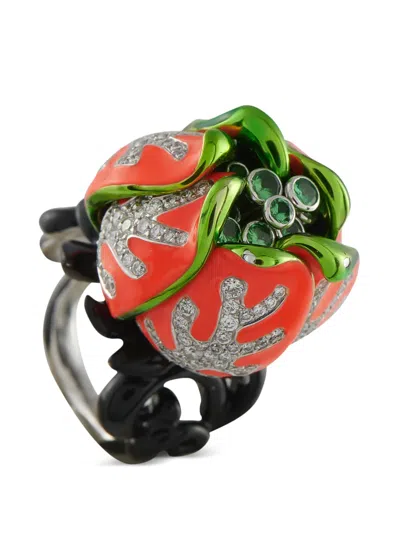 Pre-owned Dior Diamond Tsavorite Ring In Red