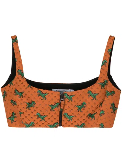 Pre-owned Dior Dinosaur-embroidered Cropped Top In 橘色