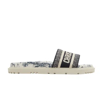 Pre-owned Dior Wmns Dway Slide 'toile De Jouy Flowers Embroidered - Deep Blue' | White | Women's Size 37