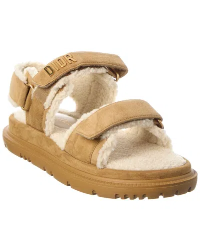 Dior Act Suede & Shearling Sandal In Brown