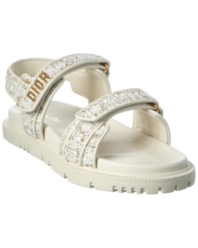 Dior Act Tweed & Leather Sandal In White