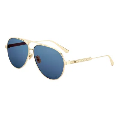 Dior Cannage A1u Blue Pilot Ladies Sunglasses Cd40165u 10v 61 In ["blue","gold Tone"]