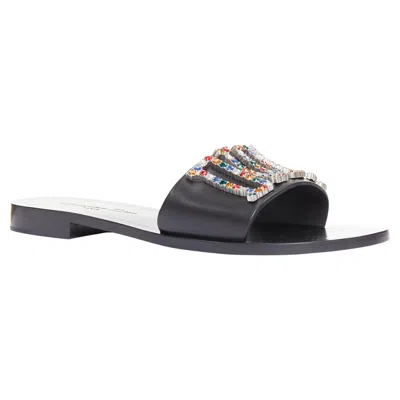 Pre-owned Dior Evolution Multicolor Crystal Pave Logo Sandals Slides Eu40 In Black