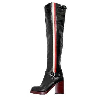 Pre-owned Dior Ider Over-the-knee Boots Black Red Stripe Leather 38 Fall Runway 2018