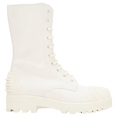 Pre-owned Dior Iron Cream Cd Logo Back Rubber Cap Combat Boots Eu38 In White