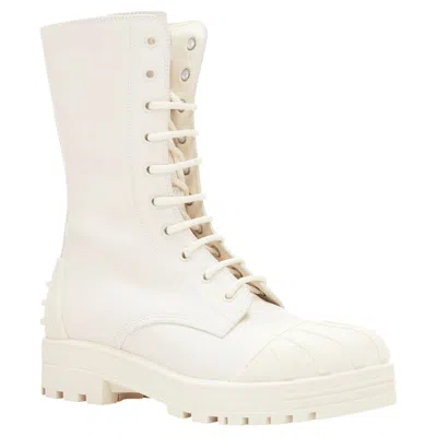 Pre-owned Dior Iron Cream Cd Logo Back Rubber Cap Combat Boots Eu38 In White