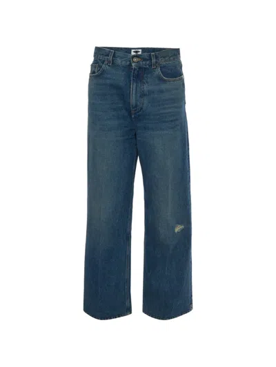 Pre-owned Dior Distressed Wide-leg Jeans In Blue