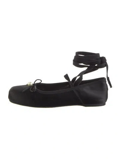 Pre-owned Dior D-joy Faux Pearl Accents Ballet Flats In Black