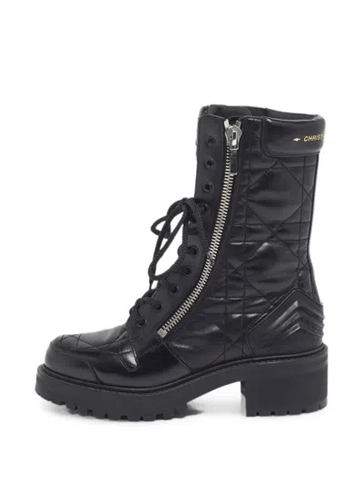 Pre-owned Dior D-leader Cannage Combat Boots In Black