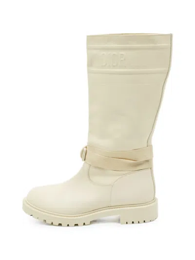 Pre-owned Dior D-major Buckle-strap Boots In White